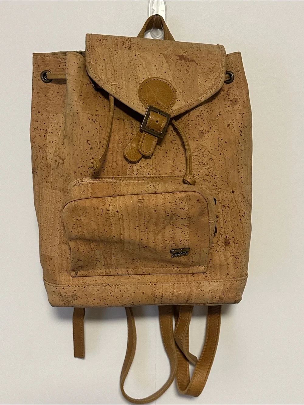 Eco Cork Drawstring Backpack Purse in Tan